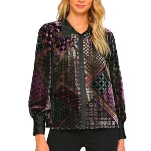 FATE Velvet Satin Trim Geo Print Top Size Small